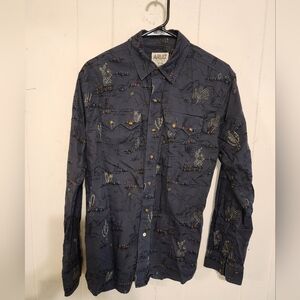 Ariat Western Style Retro Fit Cactus Print Snap Placket Front, M, EUC